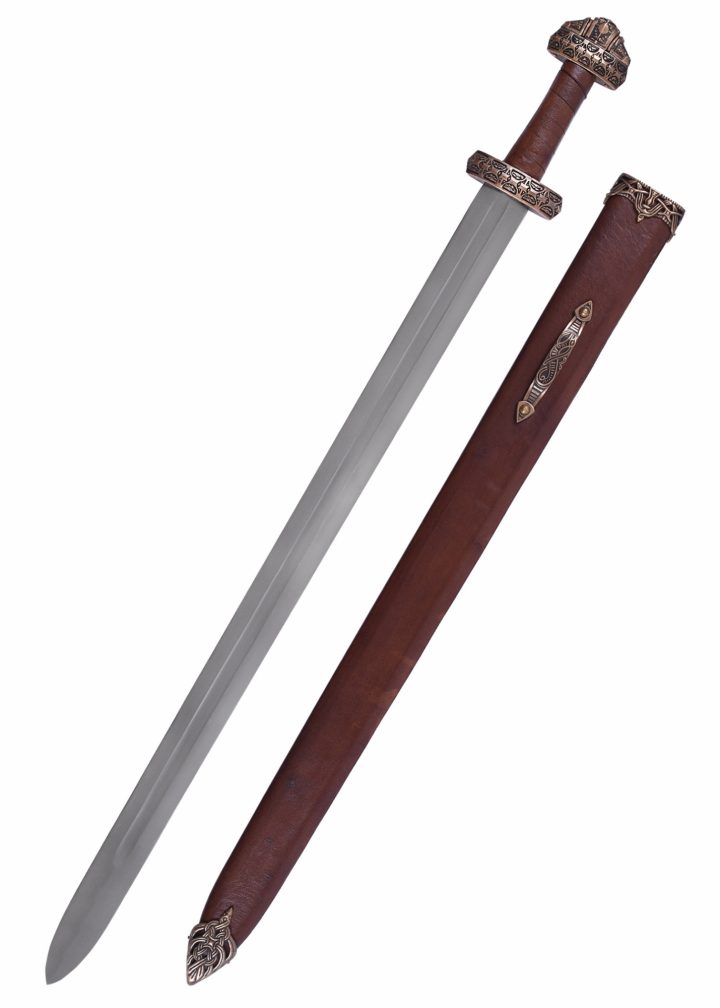 Wikingerschwert (Insel Eigg) mit Ledergriff, gehärtet mit Scheide