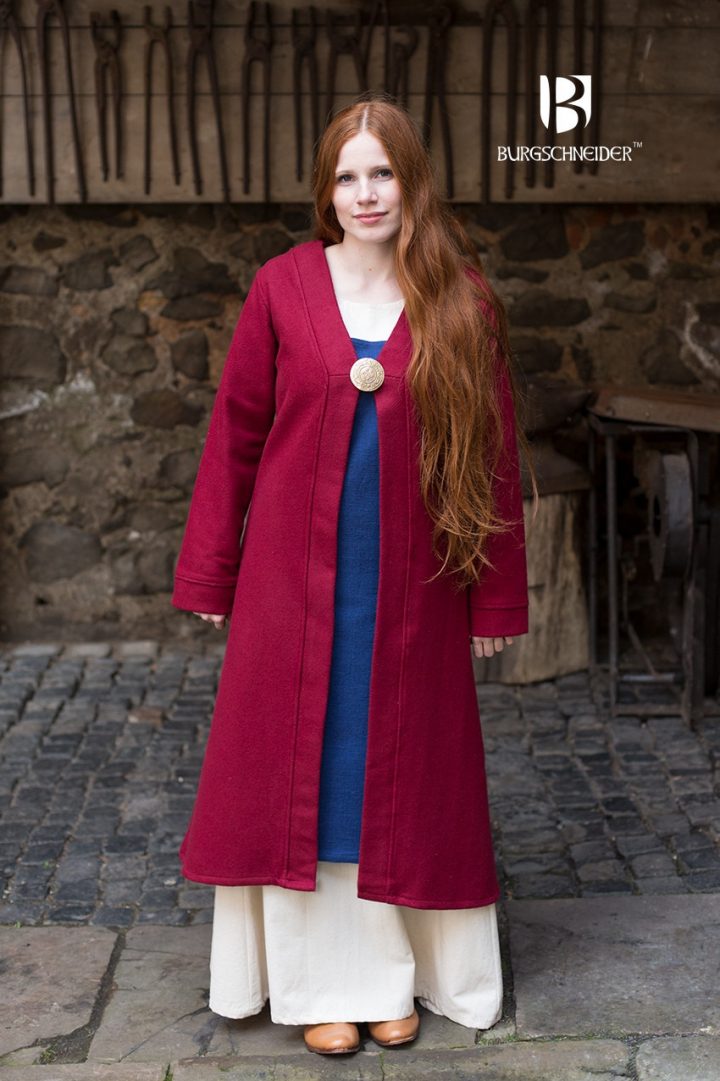 ​​​​Wikinger Damen Birkamantel Aslaug in Wolle und Rot