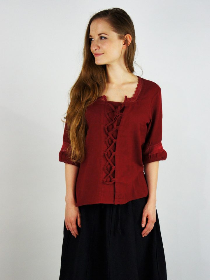 ​​Middeleeuwse Dames Blouse​ in Bord.Rood (uitverkoop)