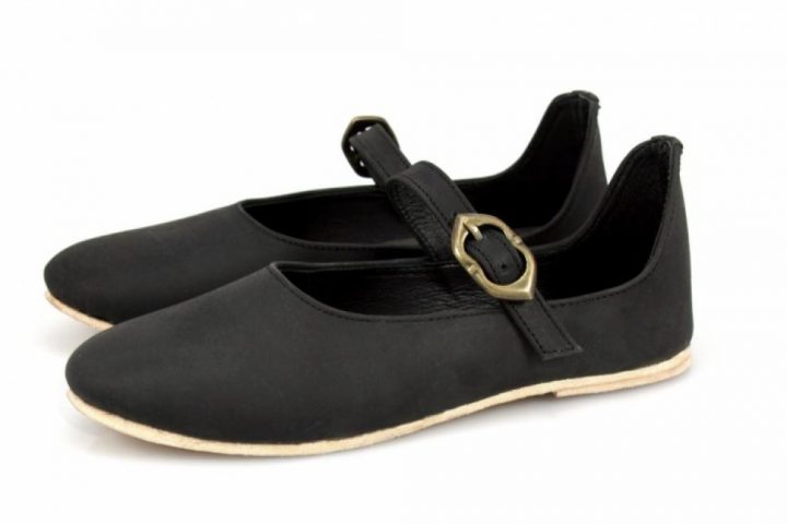 Mittelalter Damen Schuh in NubuckLeder in Schwartz