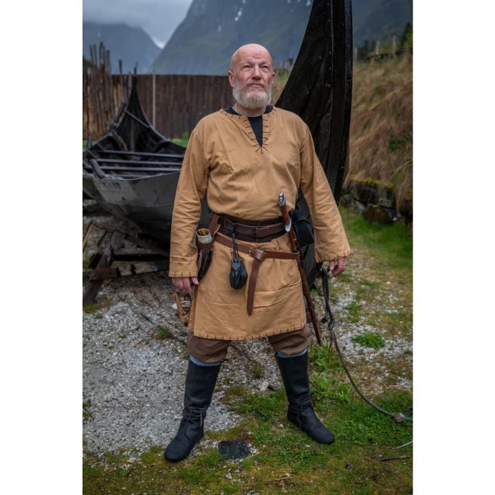 Viking Tuniek, Katoen in Honingkleur met Stiksels