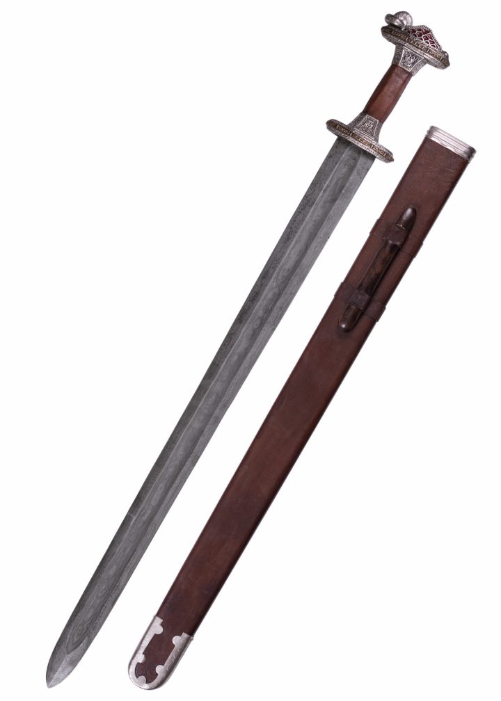 ​Skandinavisches Vendelzeit-Schwert mit verzinntem Messingheft, Damastklinge