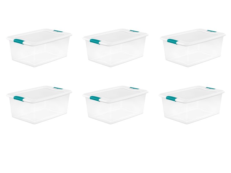 Sterilite 64 Qt. Latching Box Plastic, White, Set of 6