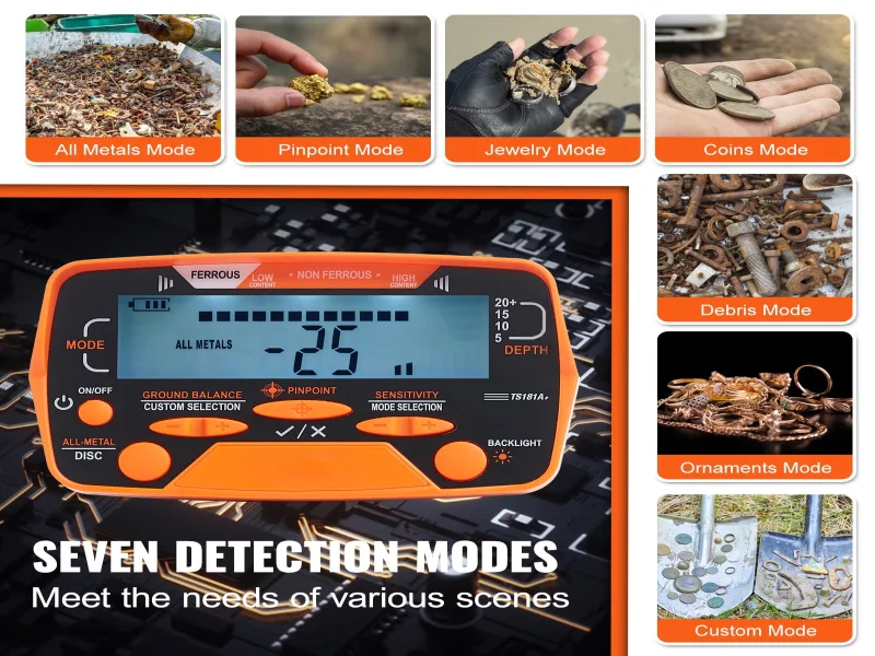 KFFKFF 10" Metal Detector with LCD Display, 41"-52" Adjustable Stem for Kids and Adults, 7 Modes Gold Detector with IP68 Waterproof Coil, Suitable for Beaches, Backyards, Hiking - Image 4