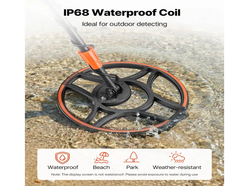 KFFKFF Waterproof Metal Detector, 12" Coil, High-Precision Gold Finder for Adults, with Screen, Wireless Headphones, 7 Detection Modes, Adjustable Shaft, Ideal for Gold and Treasure Hunting - Image 6