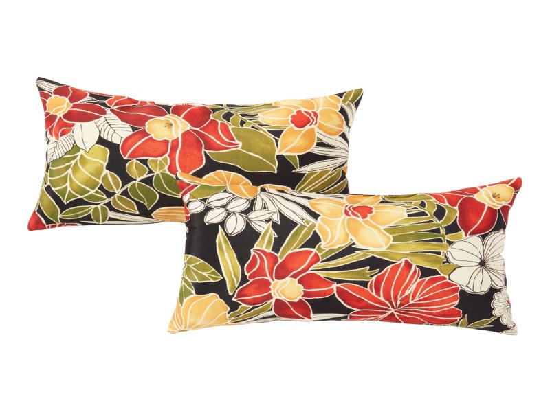 Aloha Black Floral 19 x 12 in. Outdoor Rectangle Throw Pillow (Set of 2) by Greendale Home Fashions - Image 1