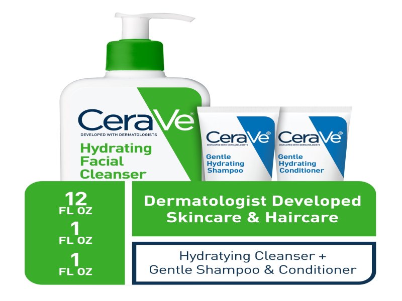 CeraVe Hydrating Facial Cleanser Bundle with CeraVe Hair Samples, 14 fl oz - Image 2