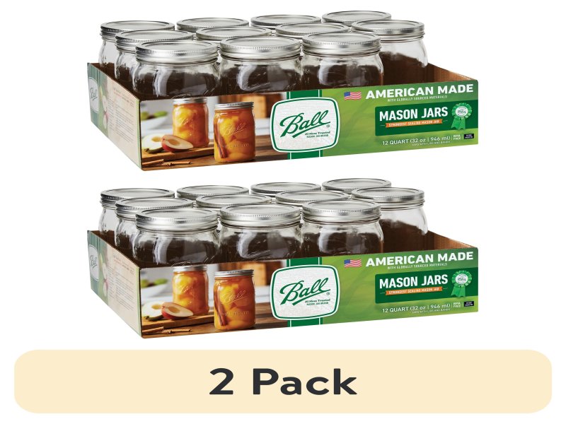 (2 pack) Ball 32 oz Mason Jars, Wide Mouth Quart Canning Jars with Lids and Rings, 12-Pack Large Glass Jars for Home Canning and Fermenting - Image 1