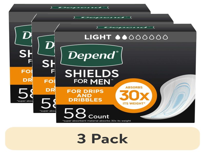 (3 pack) Depend Shields Incontinence Pads for Men, Light Absorbency, 58 Count - Image 1