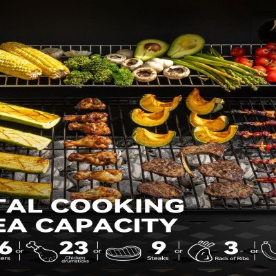 Royal Gourmet 30" CC1830F Barrel Charcoal Grill with Offset Smoker,Charcoal Grill for Outdoor Grilling and Backyard Cooking, Black