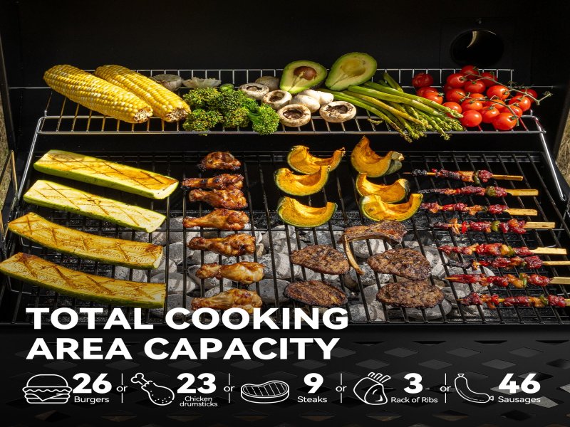 Royal Gourmet 30" CC1830F Barrel Charcoal Grill with Offset Smoker,Charcoal Grill for Outdoor Grilling and Backyard Cooking, Black - Image 2