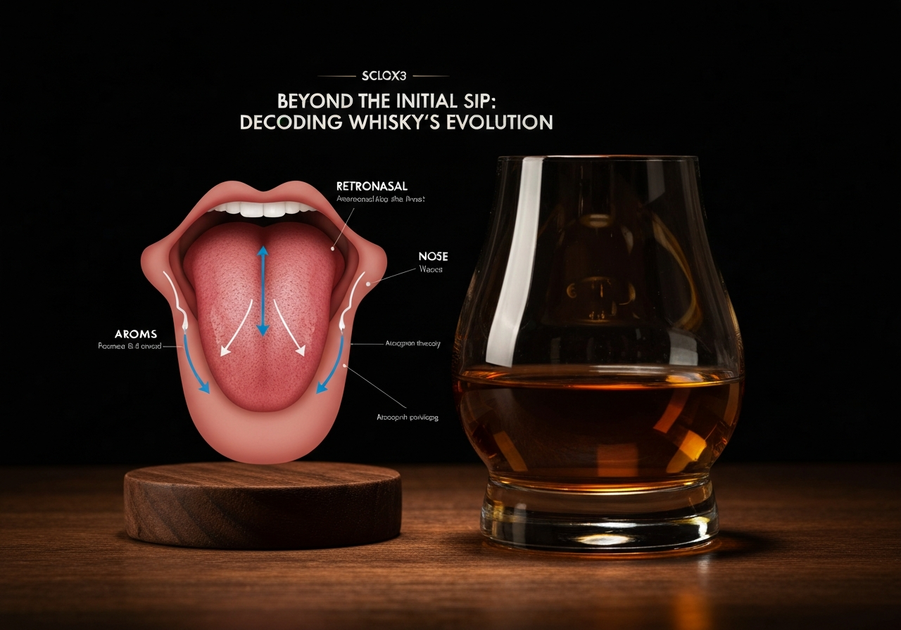 An infographic showing the human tongue and the 'Retronasal' pathway where aromas travel from the throat to the nose.