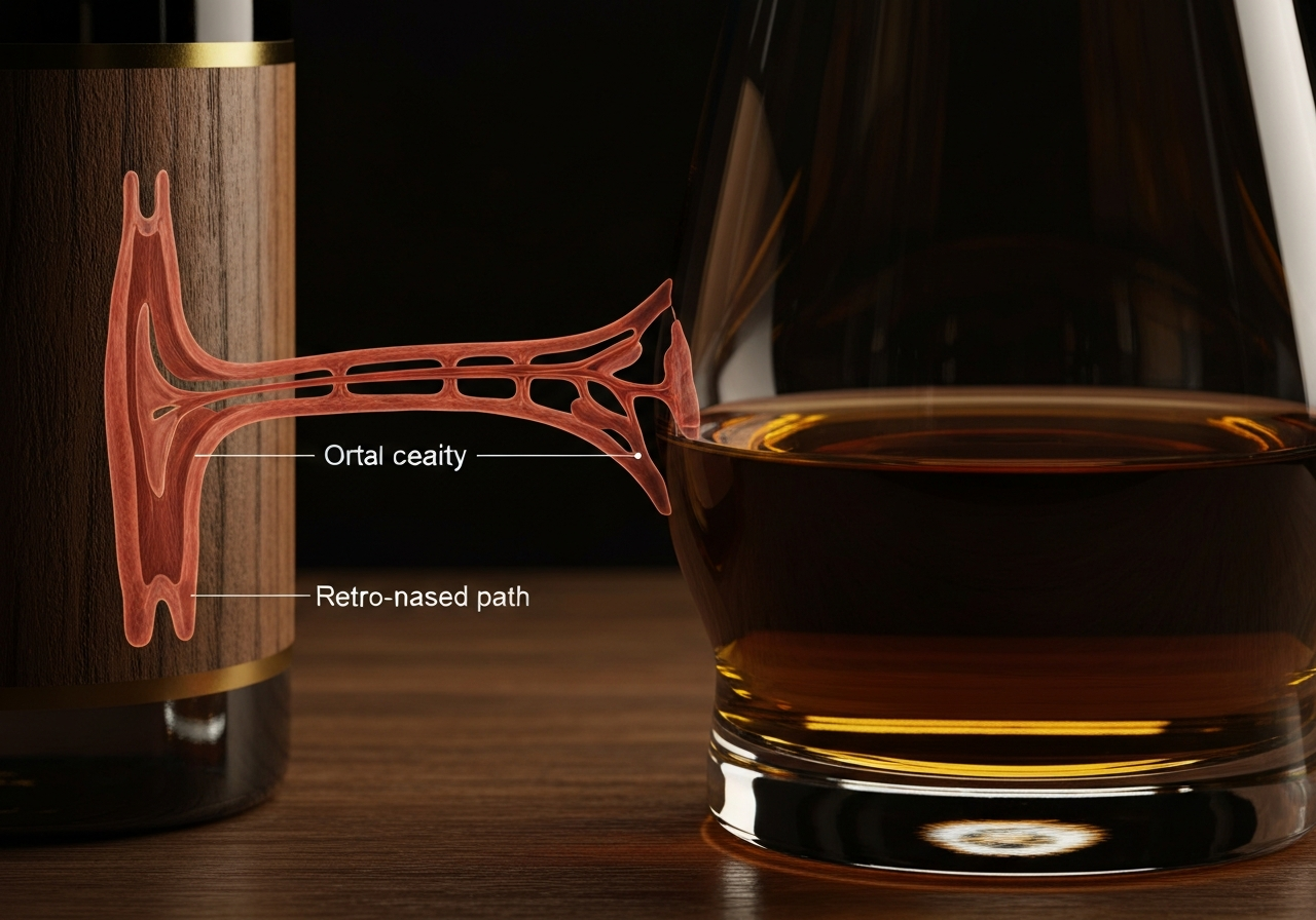 An anatomical diagram or artistic rendering showing the connection between the oral cavity and the nasal passage (retro-nasal path).