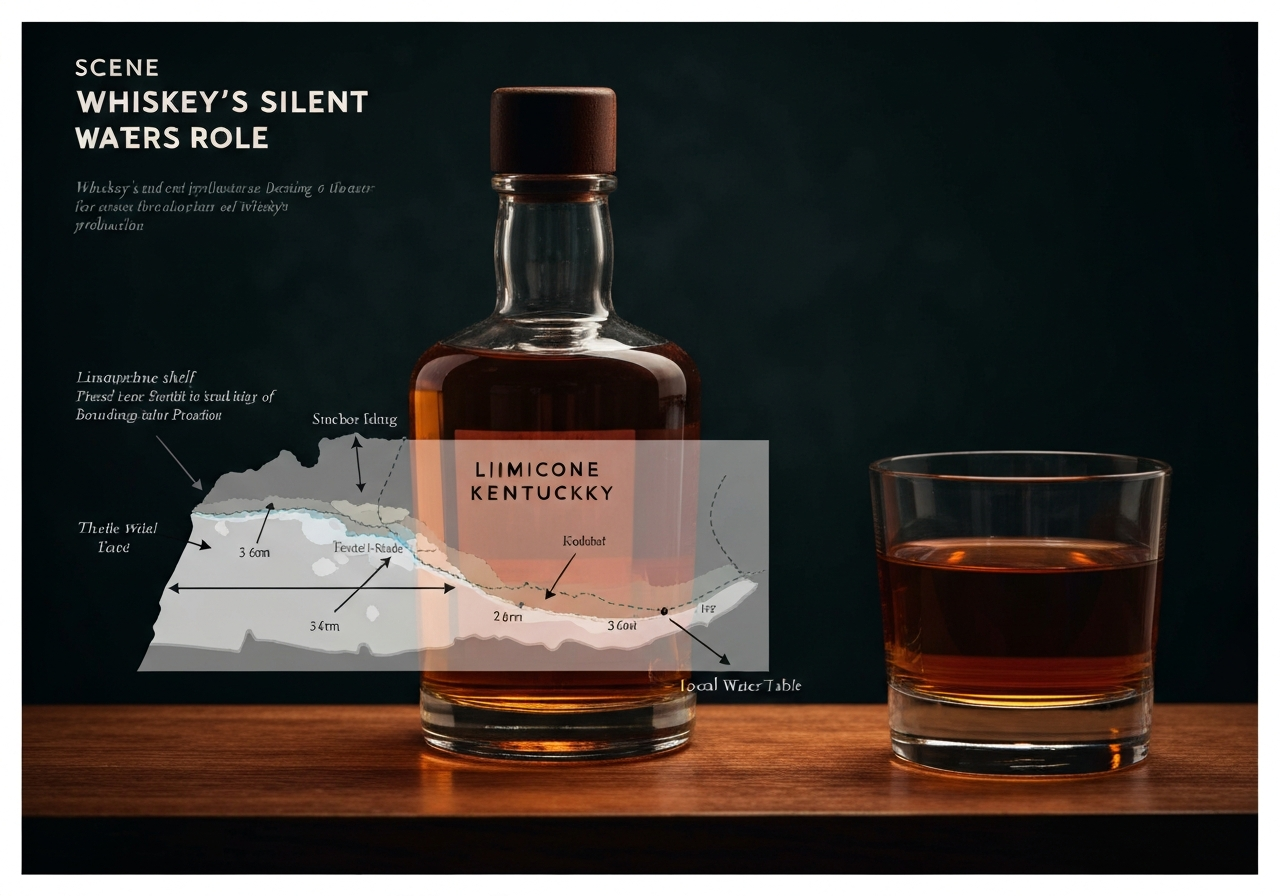 A diagram or map showing the limestone shelf of Kentucky and how it interacts with the local water table for bourbon production.