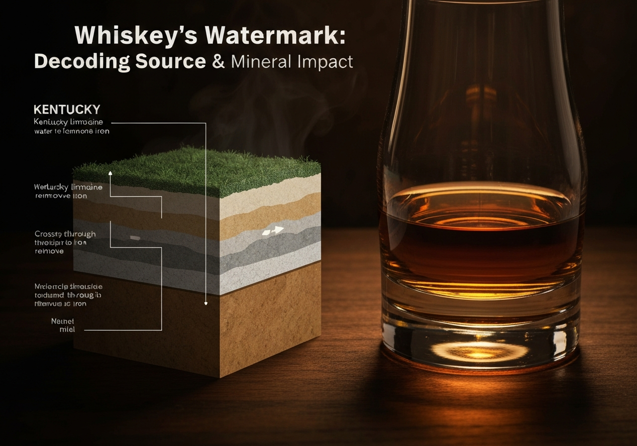 An infographic or diagram showing the cross-section of Kentucky limestone layers and how water filters through them to remove iron.