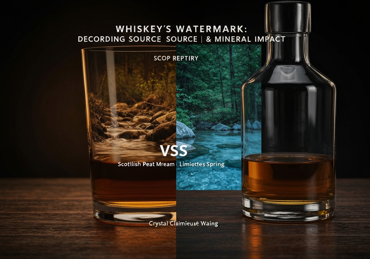 A side-by-side infographic comparing a Scottish peat moor stream (dark, amber water) with a Kentucky limestone spring (crystal clear, blue-tinted water).