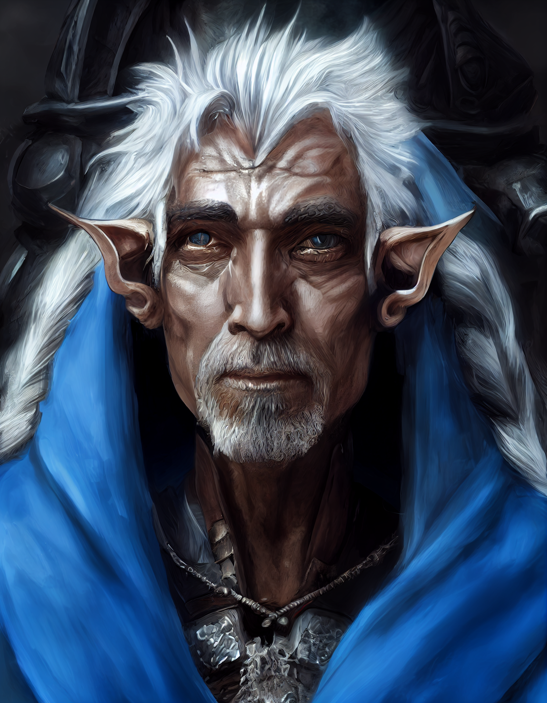 prompthunt: male wood elf cleric with copper skin, green eyes, and