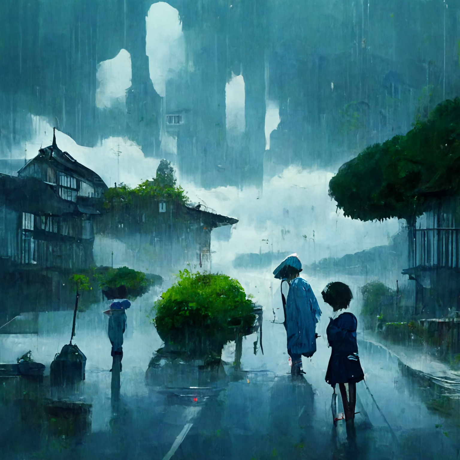Midjourney prompt: rainy day :: anime, Digital 2D, by - PromptHero