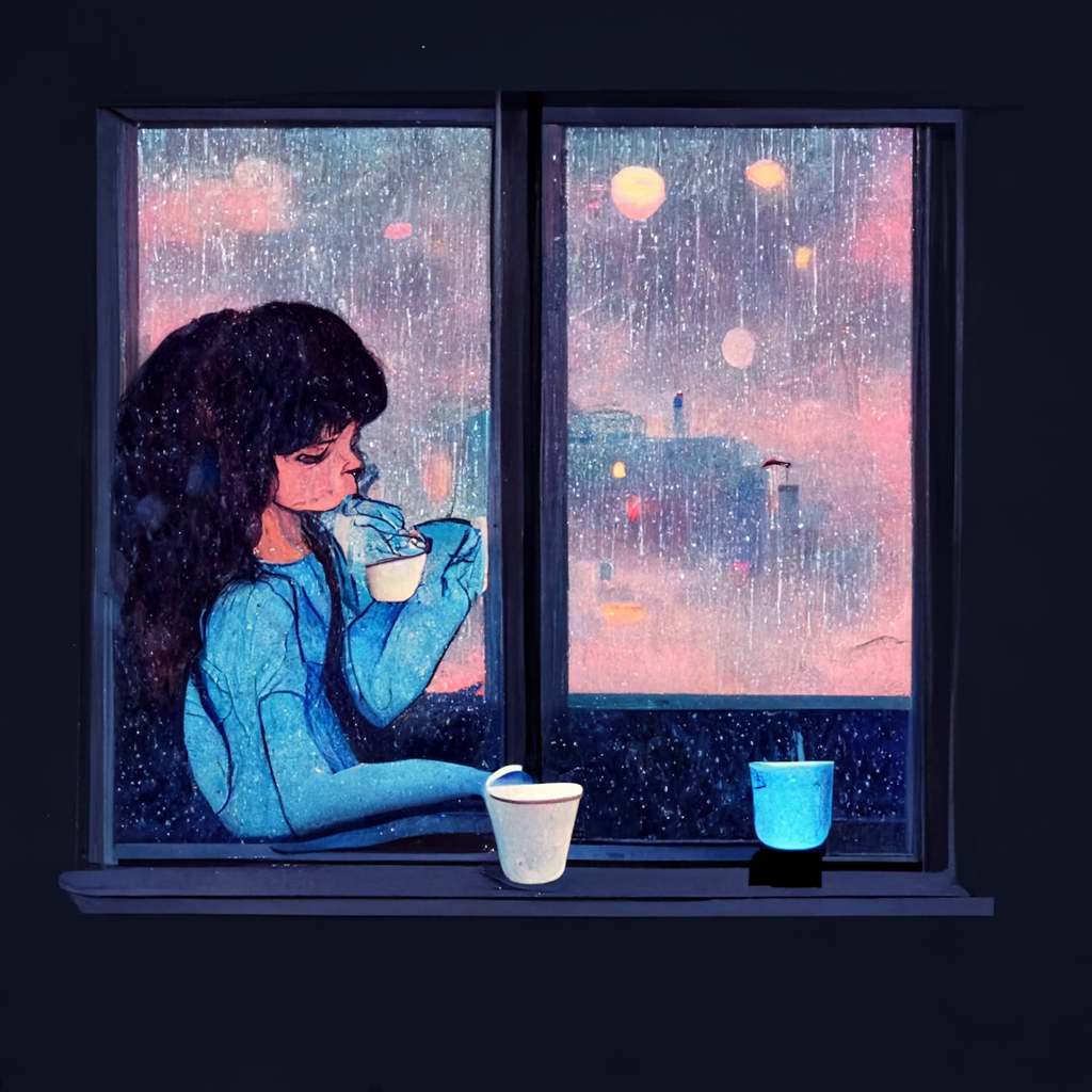 Midjourney prompt: lofi album cover art of a girl sitting - PromptHero