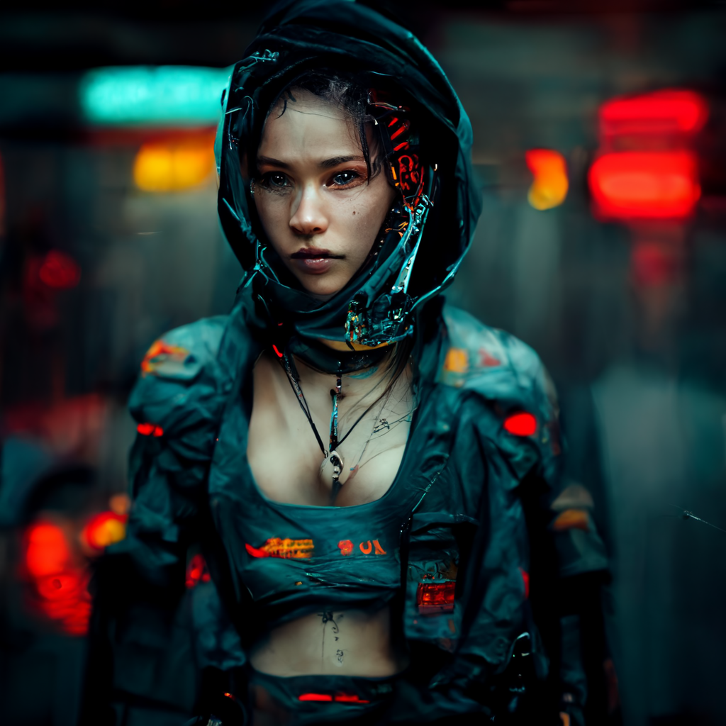 prompthunt: octane beautiful sci fi photorealistic gorgeous woman 4k 8k  ninja torn clothing cyberpunk FXAA TAA dystopian futuristic underground  rebel leader with a pet mechanical cyborg velociraptor