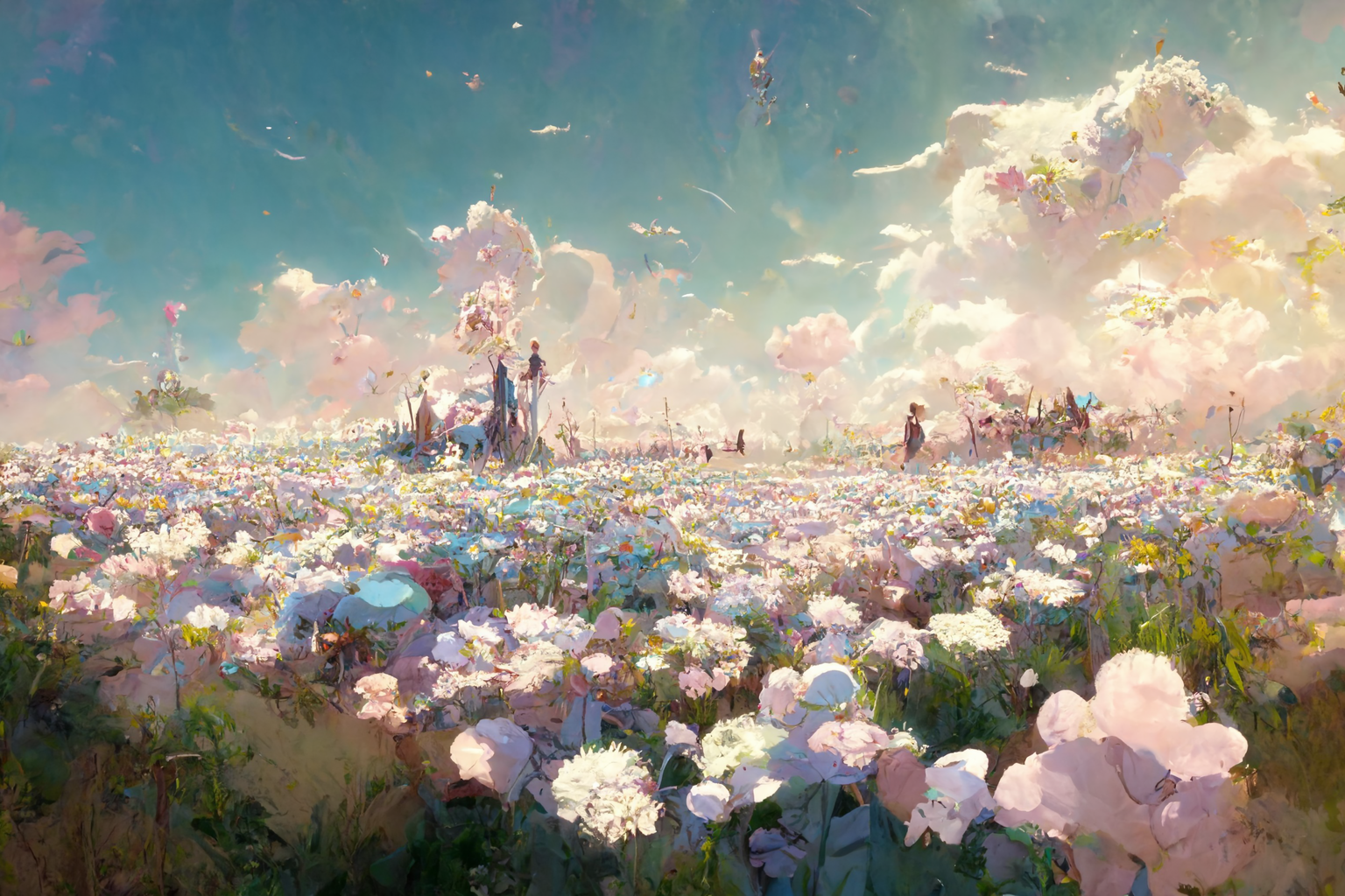 419483 flowers, anime girls, artwork, field, anime, smiling, sun dress,  dress, Anmi - Rare Gallery HD Wallpapers