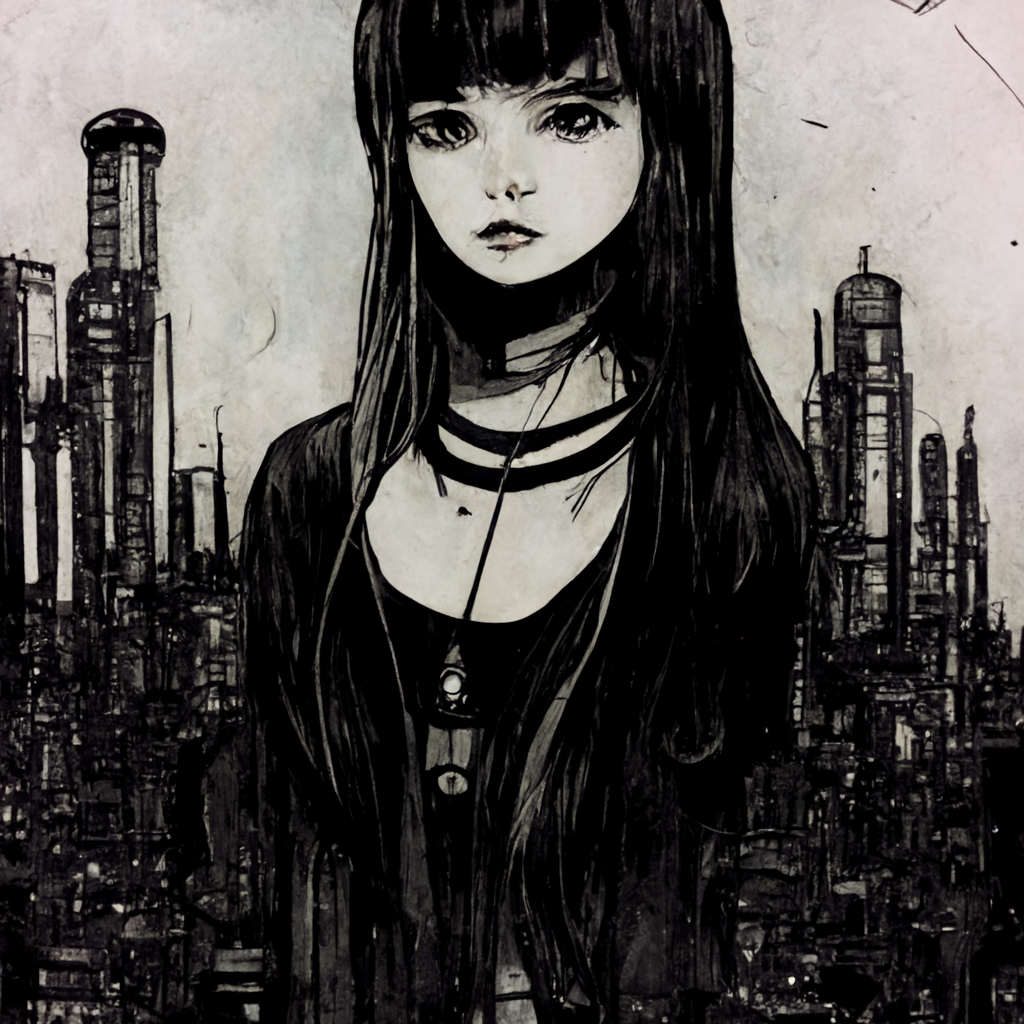 prompthunt: anime style hot dark occult cyberpunk cute girl, dark