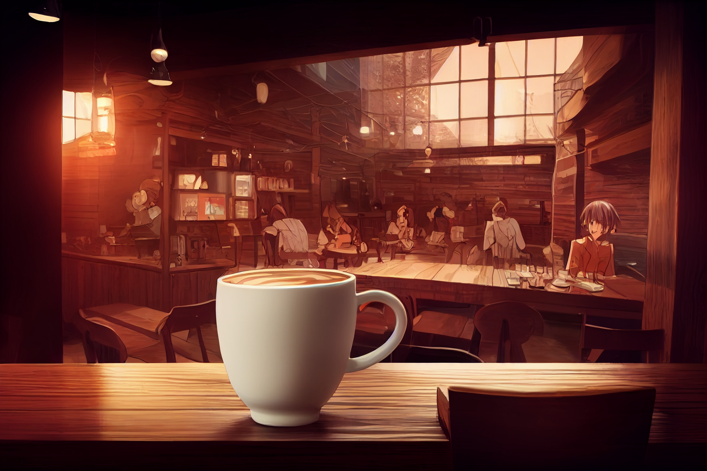 prompthunt: a beautiful intricate ultradetailed illustration of an anime  coffee shop a beautiful woman a cup of coffee, polar bear, by wu daozi,  makoto shinkai, thomas kinkade, featured on artstation hd, anime