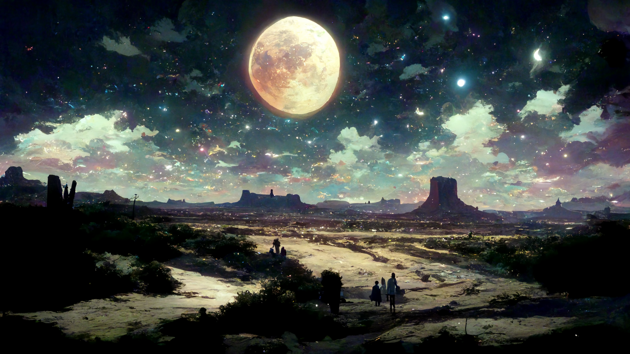 anime night sky with full moon