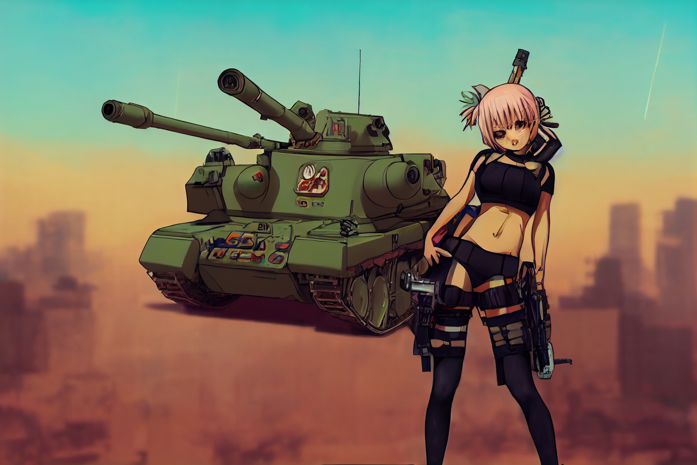 HD desktop wallpaper: Anime, Weapon, Blonde, Original, Tank, Gun download  free picture #870102