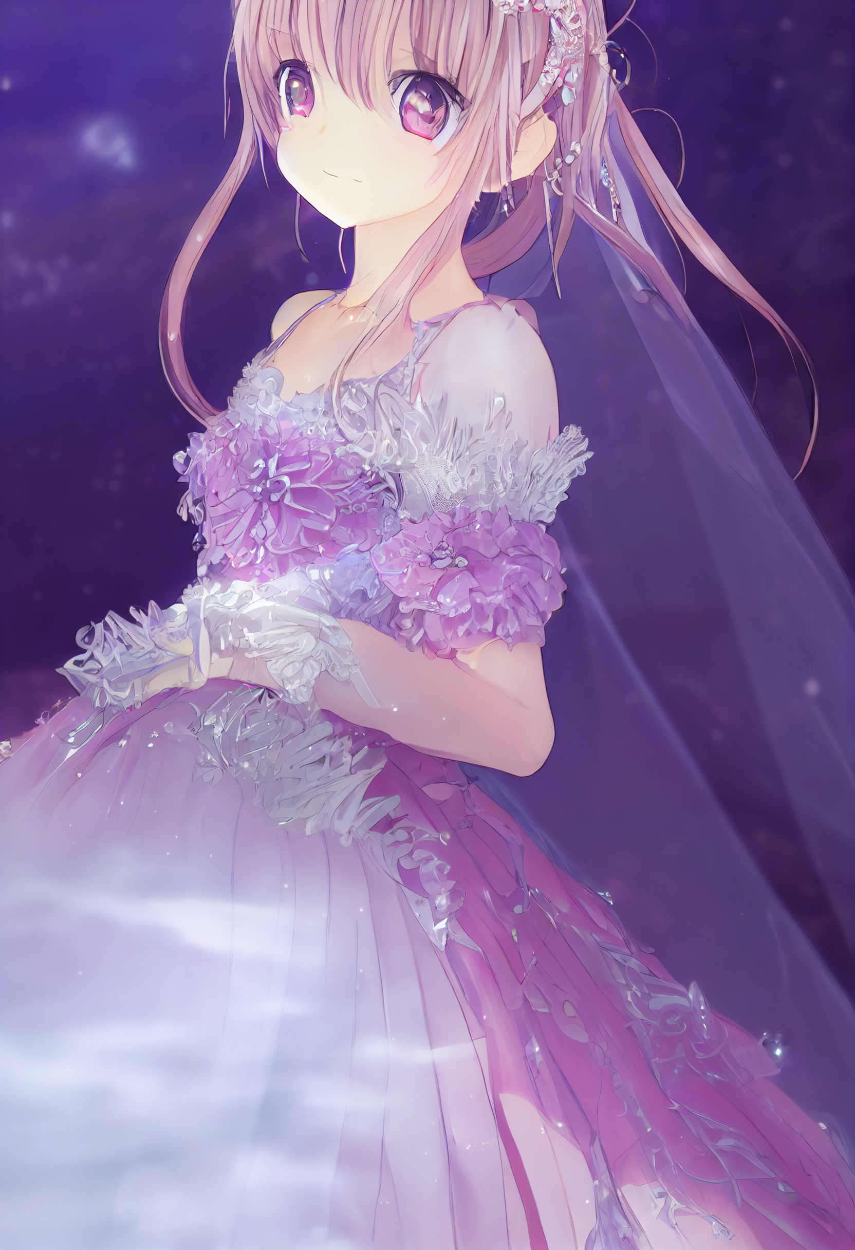 AI Image Generator: A beautiful amazing anime art of busy anime princess  wearing a exquisite dress with a low neckline, a short skirt, and white  lace trim, wearing a gold tiara, wearing