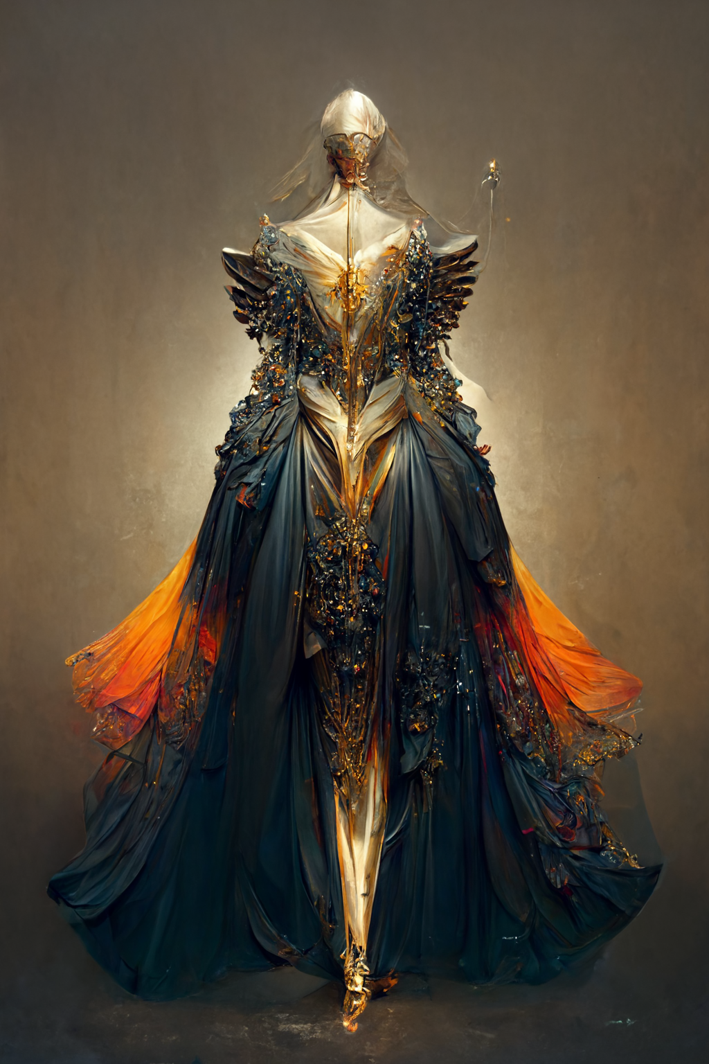 prompthunt: illuminated angelarium angelcore mythpunk gown with baroque  armor, fashion design, symmetrical, character concept art, 8k