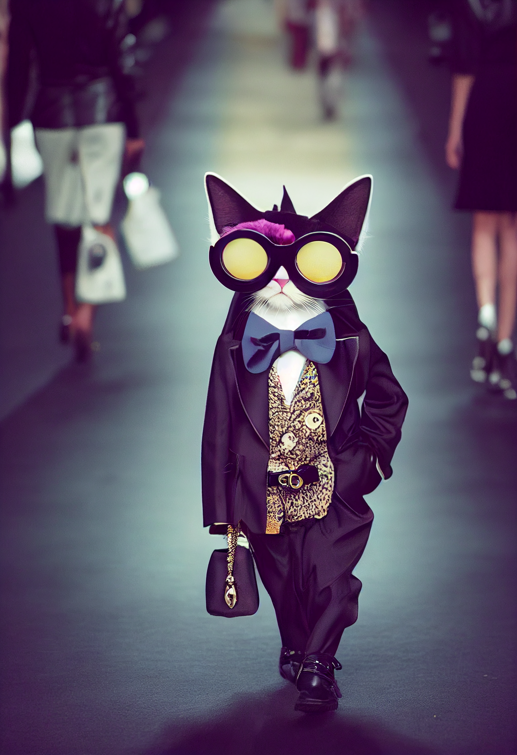 prompthunt: 4k fashion photo, an anthropomorphic cute cat wearing