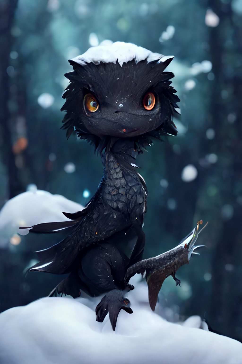 Midjourney prompt: handsome cute black dragon in snowy - PromptHero