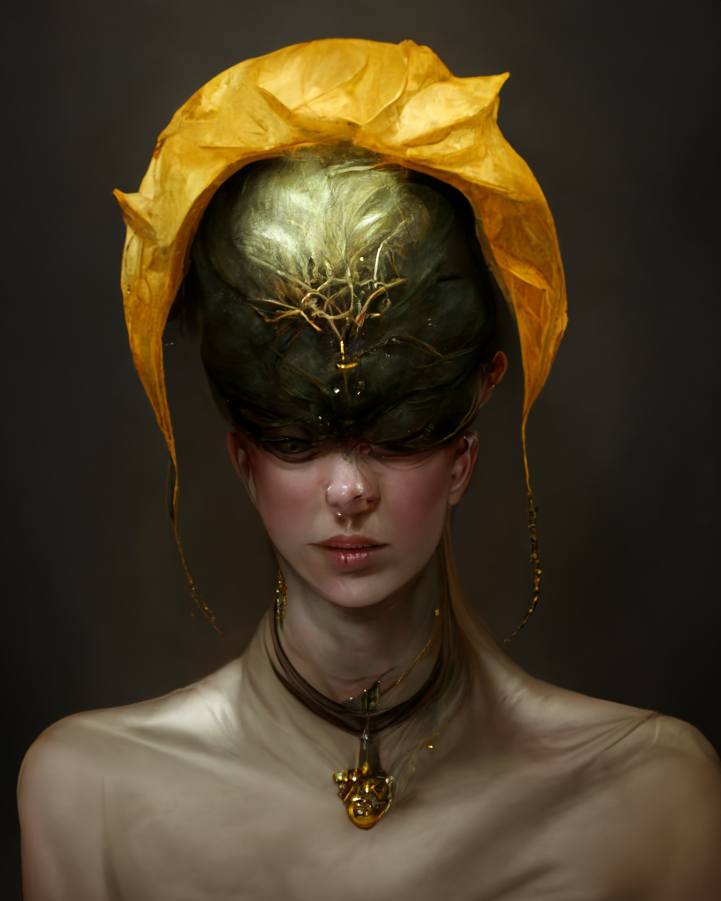 Midjourney prompt: black bag on head::1 golden circlet::1 - PromptHero