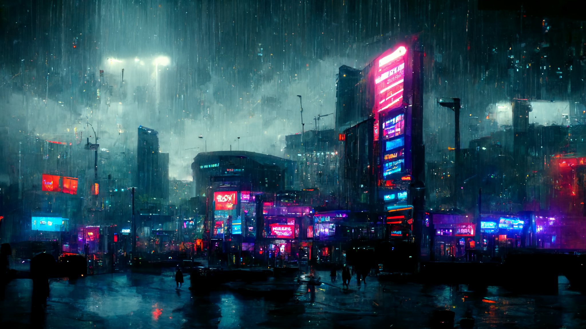 Wallpaper cyberpunk night city in rain