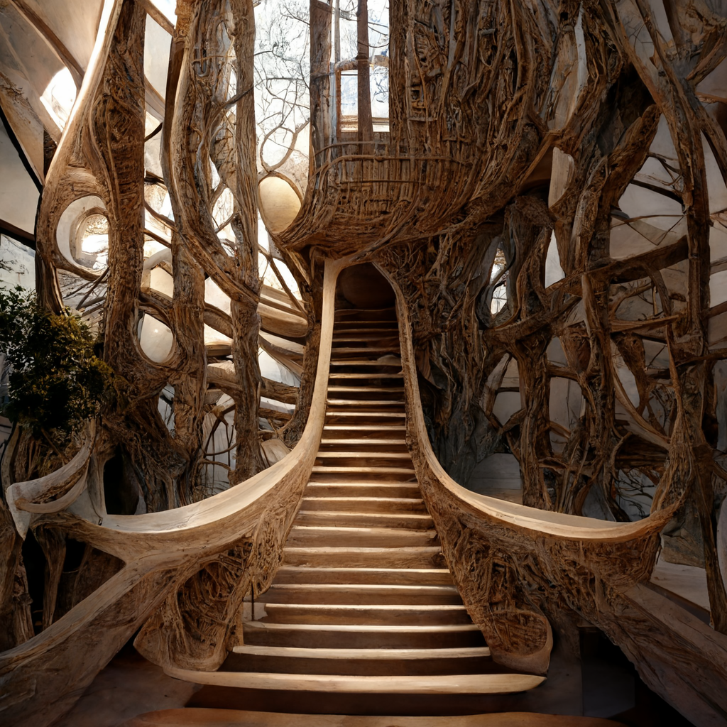 Midjourney prompt: Complex staircase in the shape of an - PromptHero