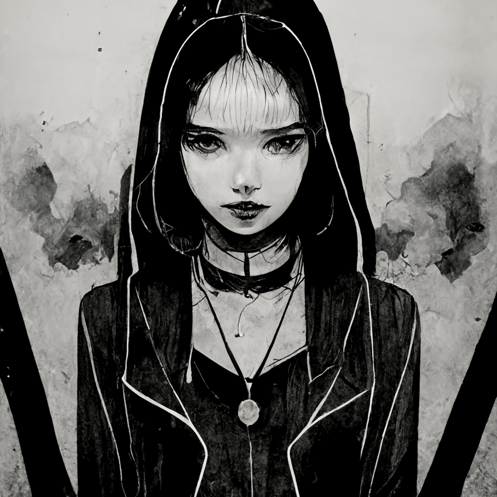 prompthunt: anime style hot dark occult cyberpunk cute girl, dark