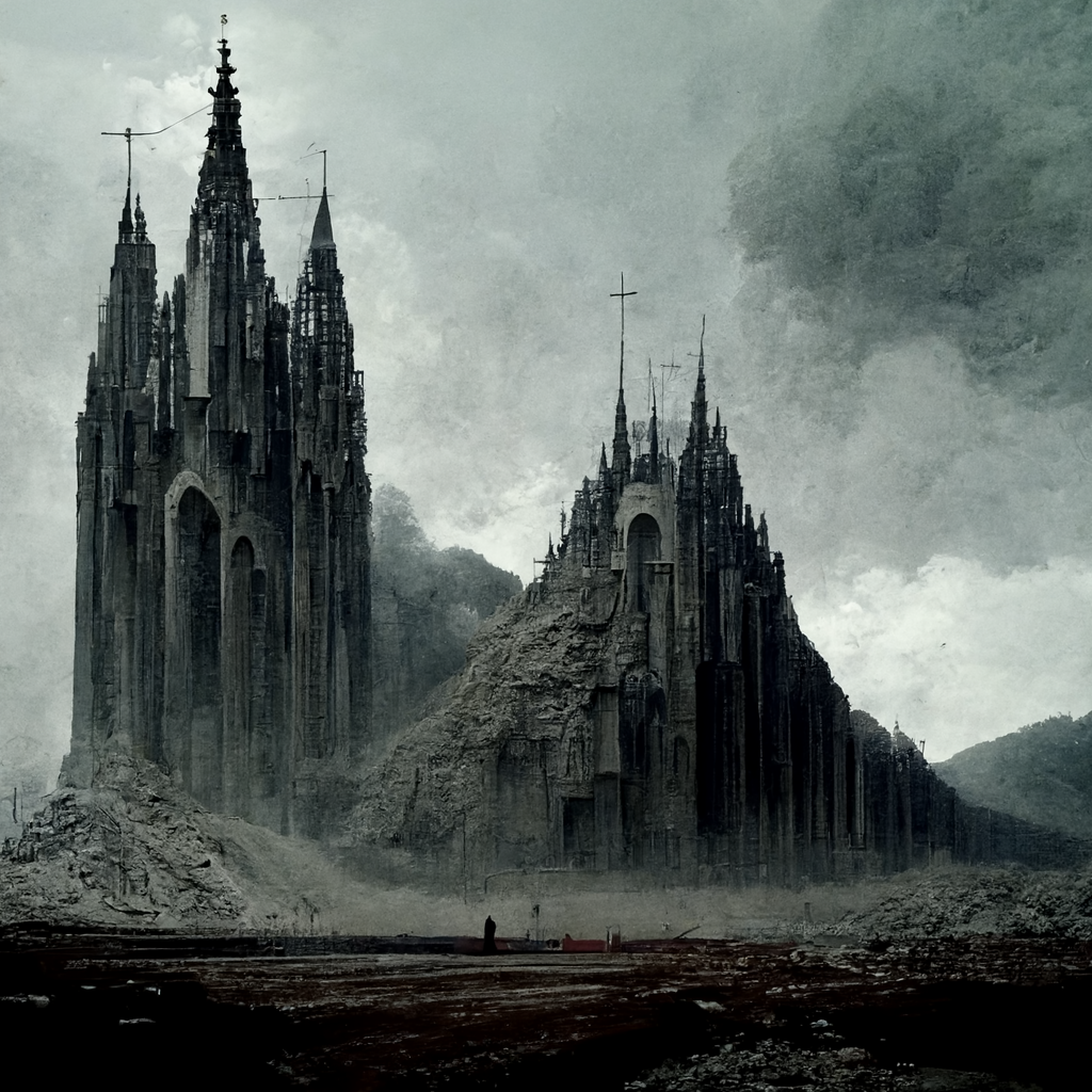 Midjourney prompt: an ominous gothic cathedral built into - PromptHero