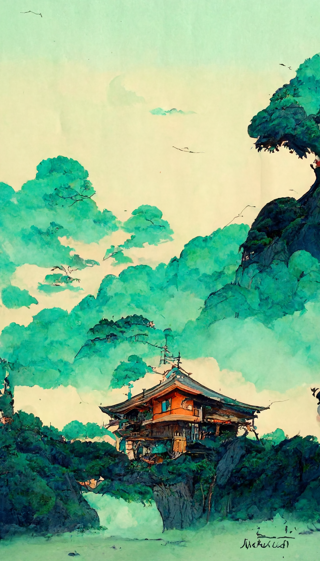 Fantasy Japanese's shrine anime style wallpaper. ilustração do Stock