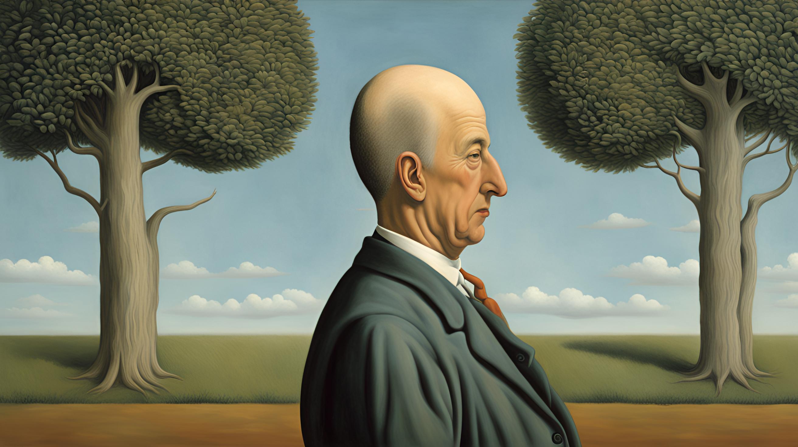 bald old man and two trees