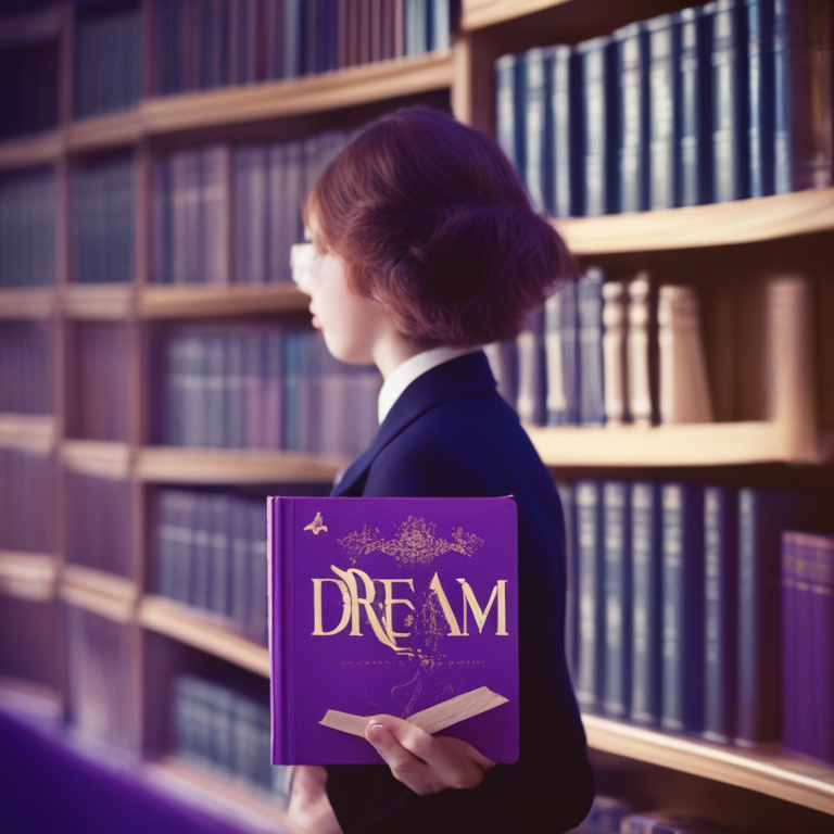 Dream Of Girl In Library Purple Leather Book