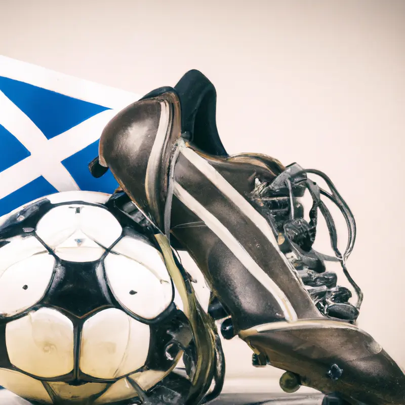 "A soccer ball with the flag of Scotland on it, next to a pair of soccer boots, one of which is tipped over symbolizing a missing player.", vivid steampunk style — DALL·E2