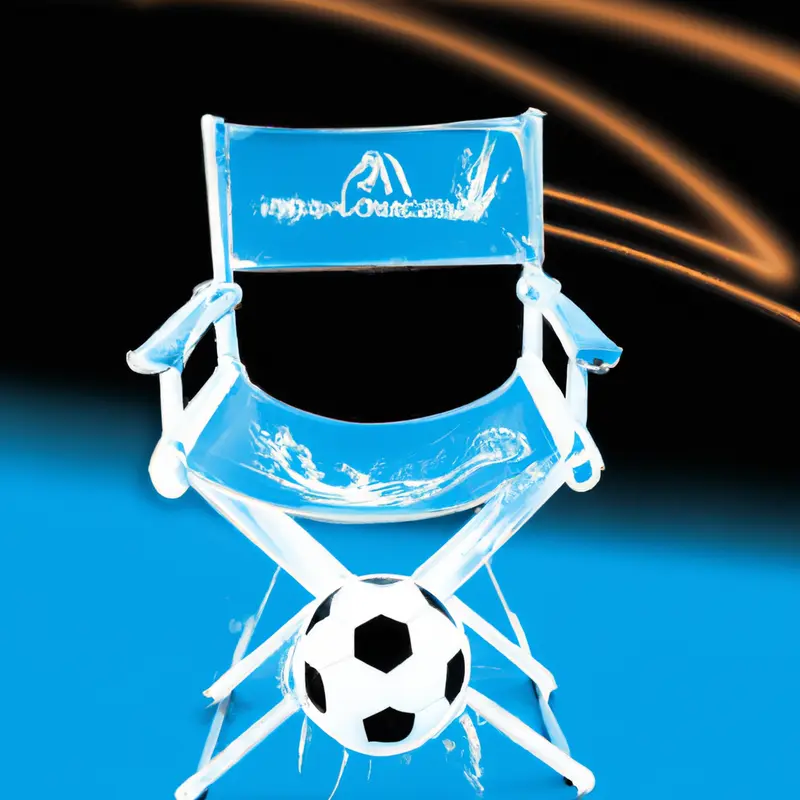 "A graphical design of an empty director's chair with the Olympique de Marseille logo in the background and a soccer ball rolling away", vibrant airbrush style — DALL·E2