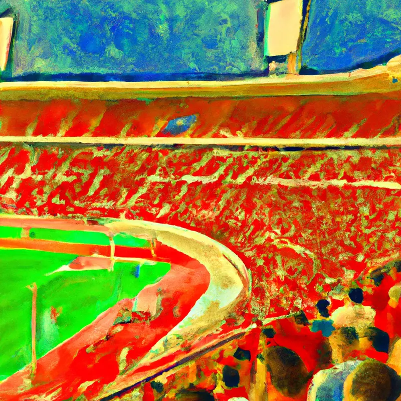 "A vibrant stadium in Athens, packed with enthusiastic fans eagerly awaiting the start of a high-stakes soccer match, with the Olympiacos logo prominently displayed", dynamic digital painting style — DALL·E2