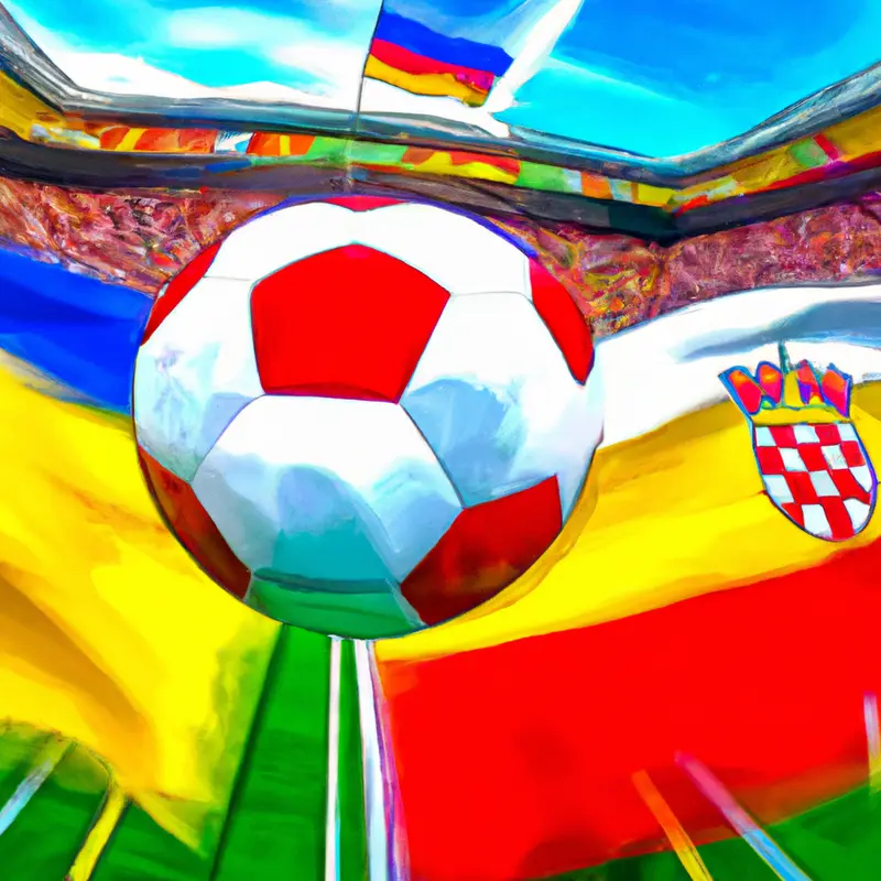 "An illustrated soccer ball flying between two iconic flags, one representing Bayern Munich and the other Real Madrid, with a stadium filled with fans in the background.", psychedelic digital painting style — DALL·E2