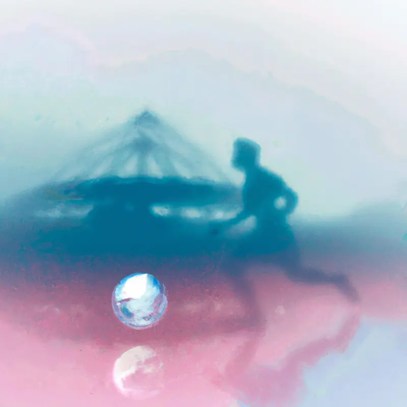 "A crystal ball illuminating in the mist with the silhouette of a soccer player dribbling inside, behind is the outline of Crystal Palace's Selhurst Park stadium.", dynamic pastels style — DALL·E2
