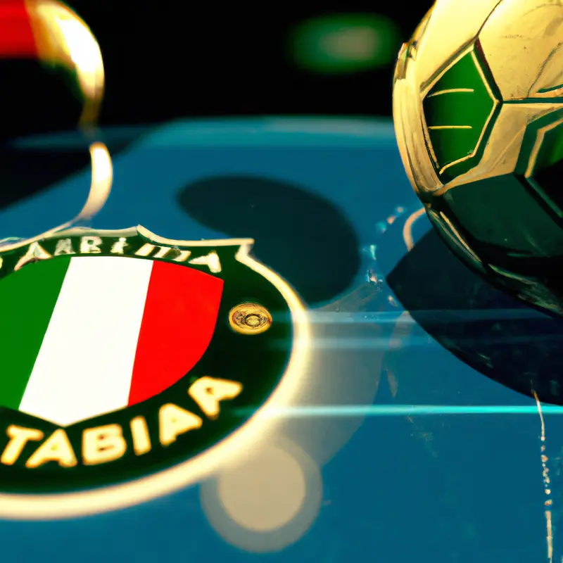 "A soccer ball on the crest of the Como football club with the Italian flag in the background, and the shadow of Osian Roberts and Cesc Fabregas discussing strategy on the sideline", bright cyberpunk style — DALL·E2