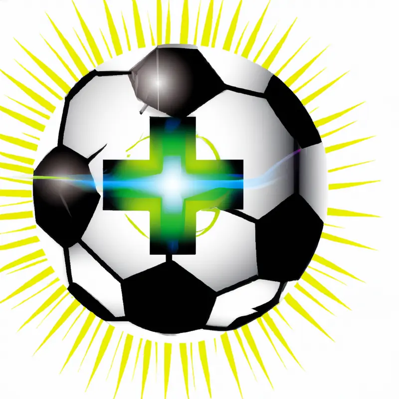 "A soccer ball with a medical cross and a shining star over it", organic sci-fi style — DALL·E2