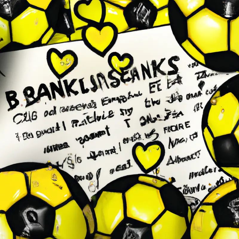 "An illustration of a heartfelt letter, surrounded by soccer balls and the Borussia Dortmund logo, with fans in the background showing their support", energetic digital painting style — DALL·E2