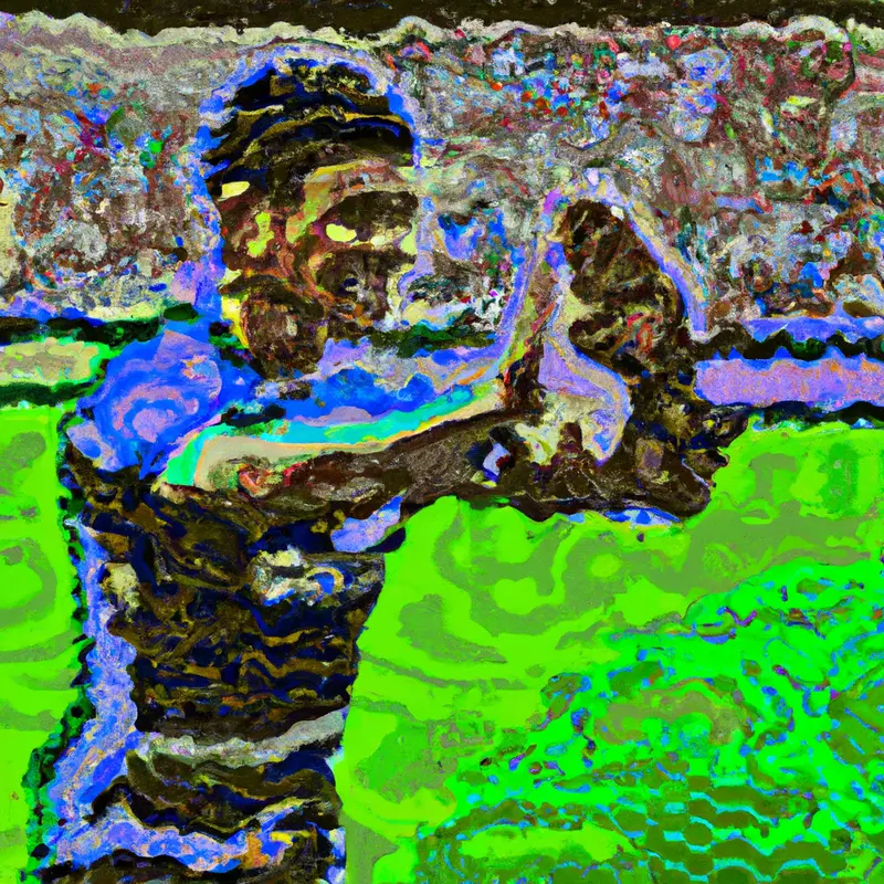"A digitally created image of Thiago Silva in a Chelsea and a Fluminense soccer uniform, shaking hands with himself in front of a stadium filled with cheering fans", distorted Ukiyo-e style — DALL·E2